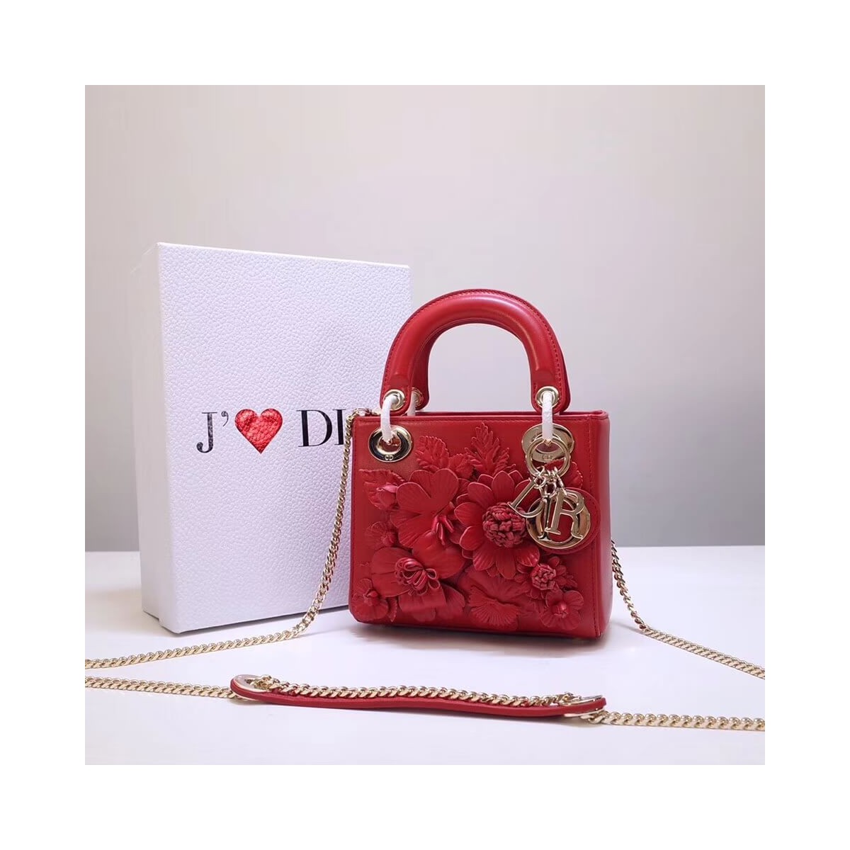 Christian Dior Lambskin Embroidered Flowers Mini &quot;Lady Dior&quot; Bag M0565