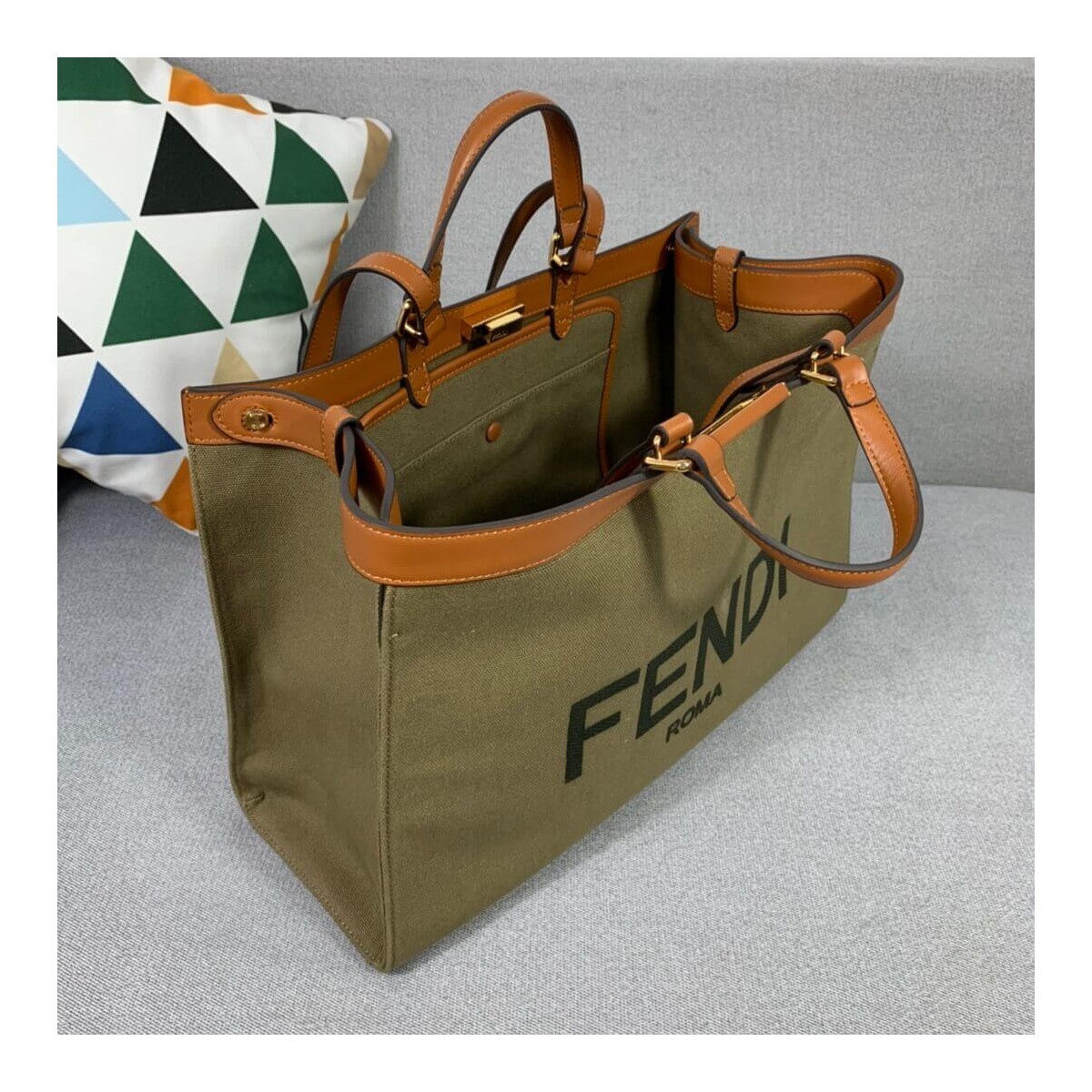 Fendi Peekaboo X Tote in Green Canvas 8BH374