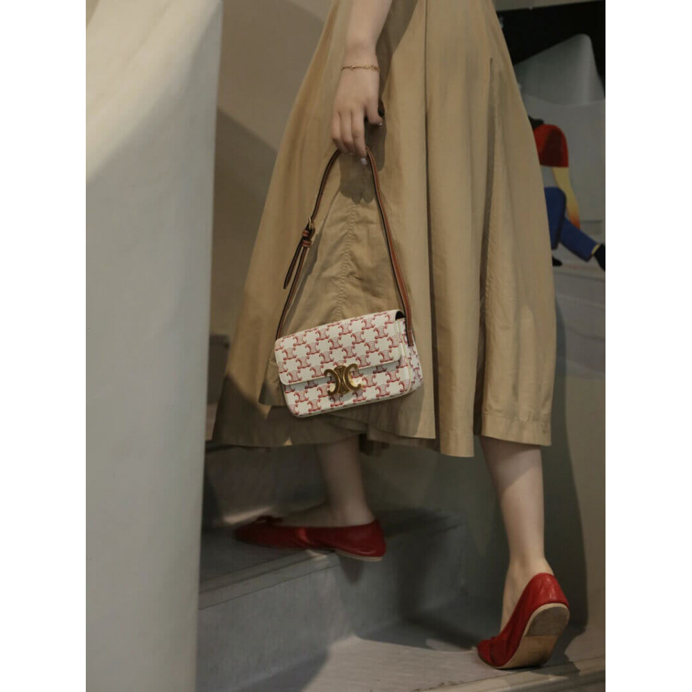 Celine Triomphe Shoulder Bag In Triomphe Canvas and Calfskin 194142