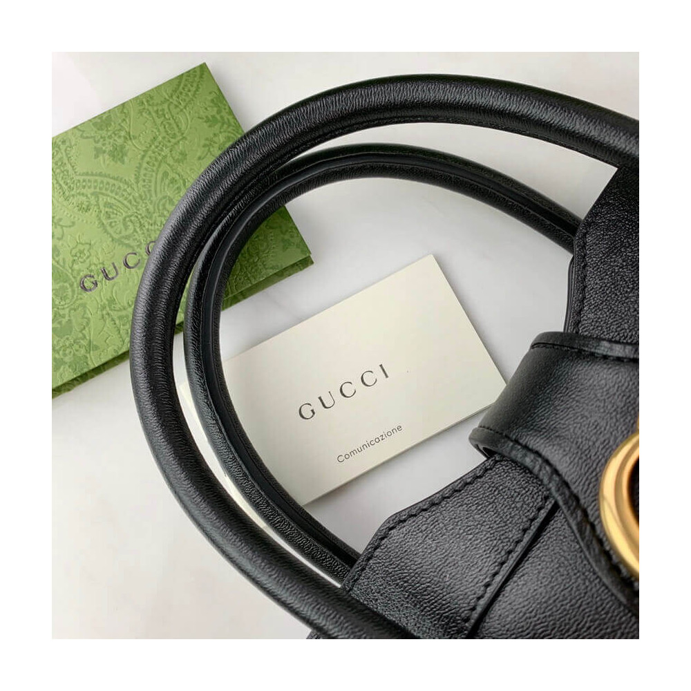 Gucci Small Top Handle Bag with Double G in Black Leather 658450