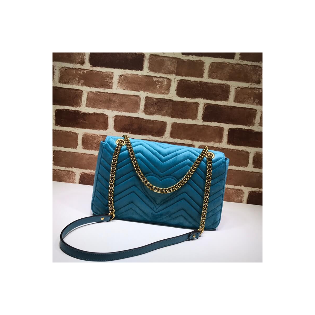 Gucci XXV Anniversary Teal Velvet Shoulder Bag 443496