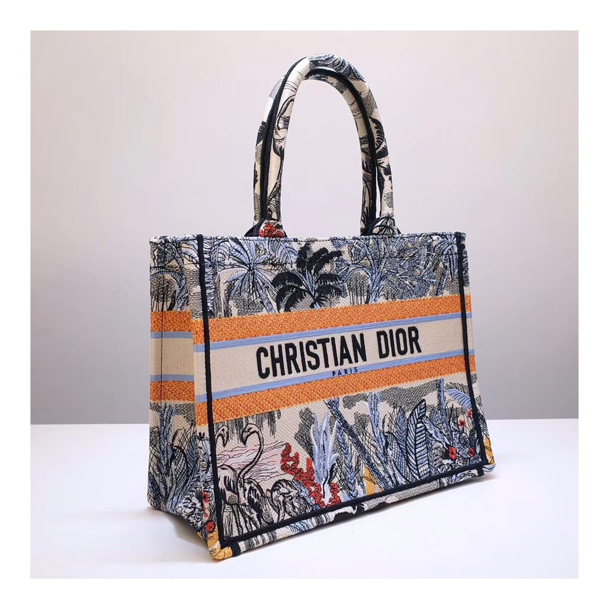 Christian Dior Small Book Tote In Embroidered Canvas M1296