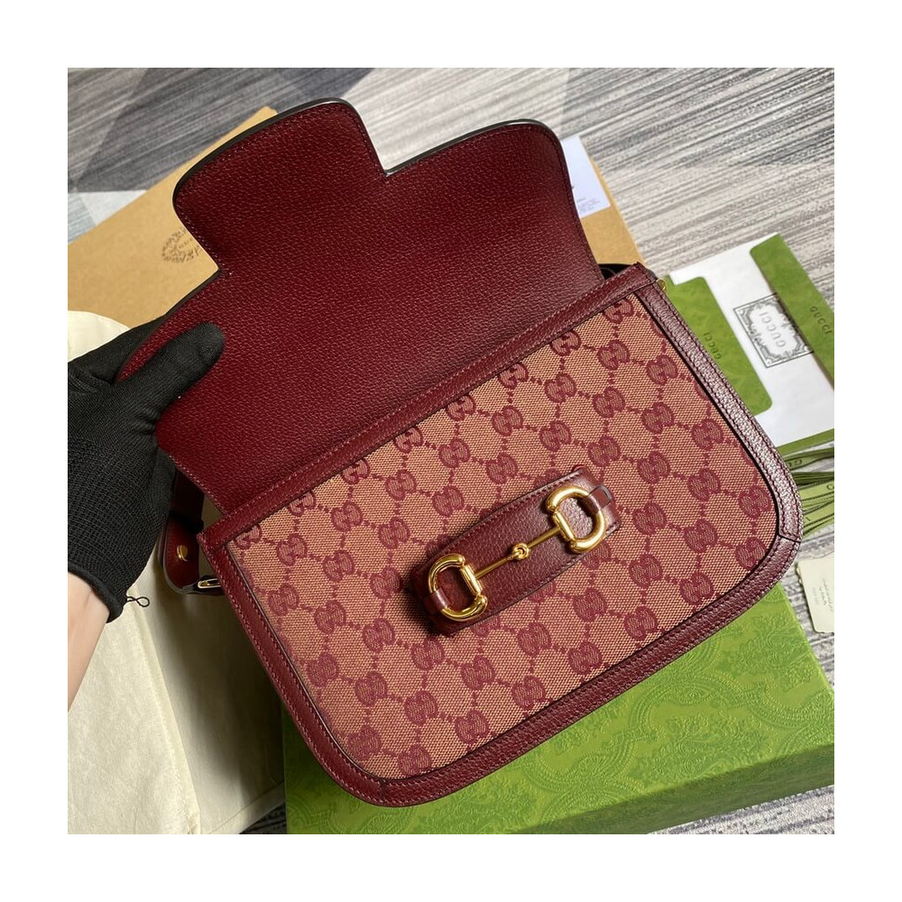 Gucci Horsebit 1955 Small Bag 602204 in  Burgundy GG Canvas