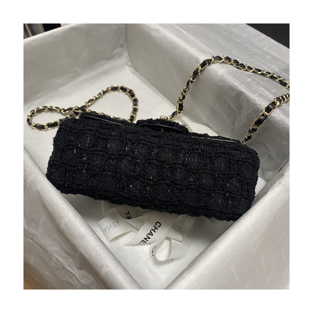 Chanel 20cm Classic Flap Bag in Black Tweed 1116