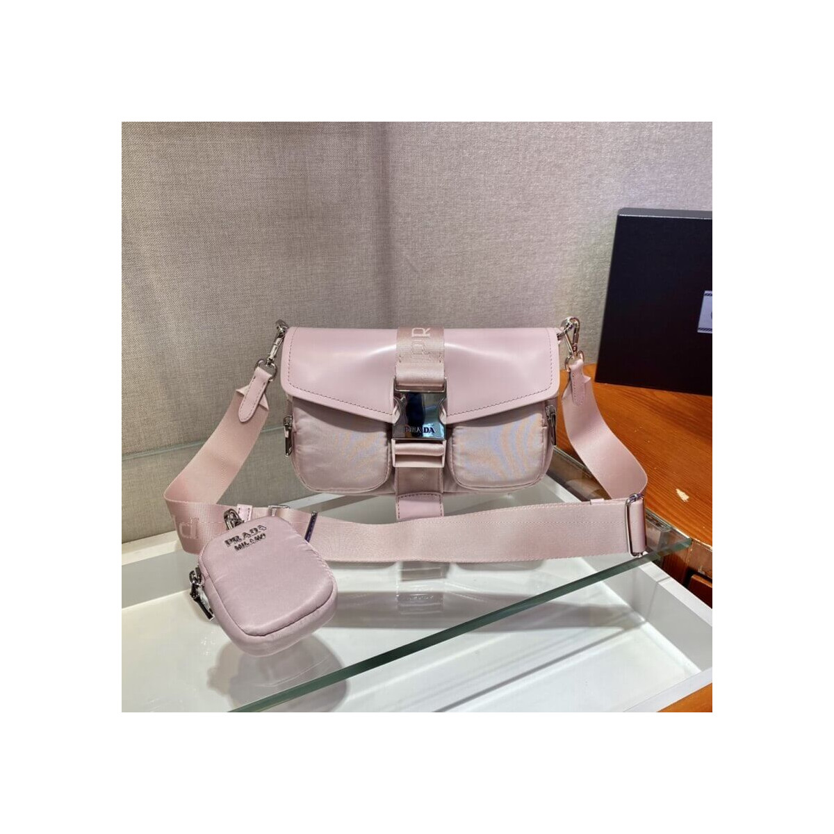 Prada Pocket Nylon And Brushed Leather Bag 1BD295