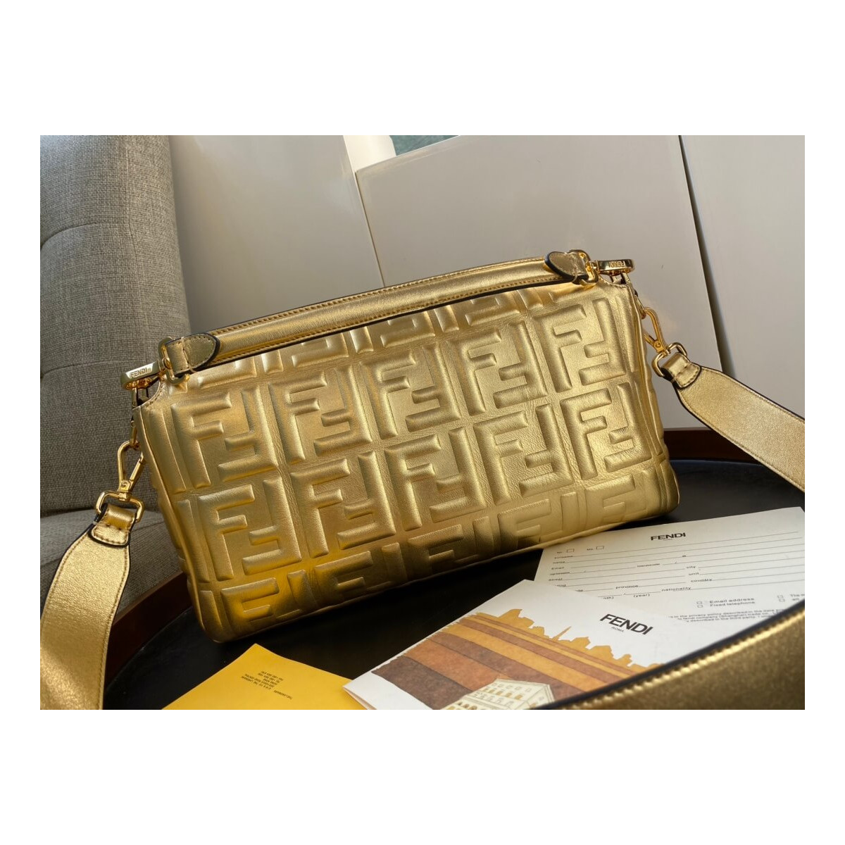 Fendi Baguette Golden Leather Bag 8BR60