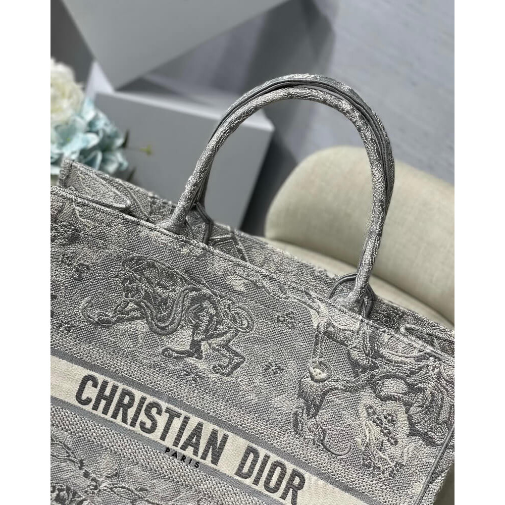 Christian Dior Book Tote Grey Toile De Jouy Bag M1286