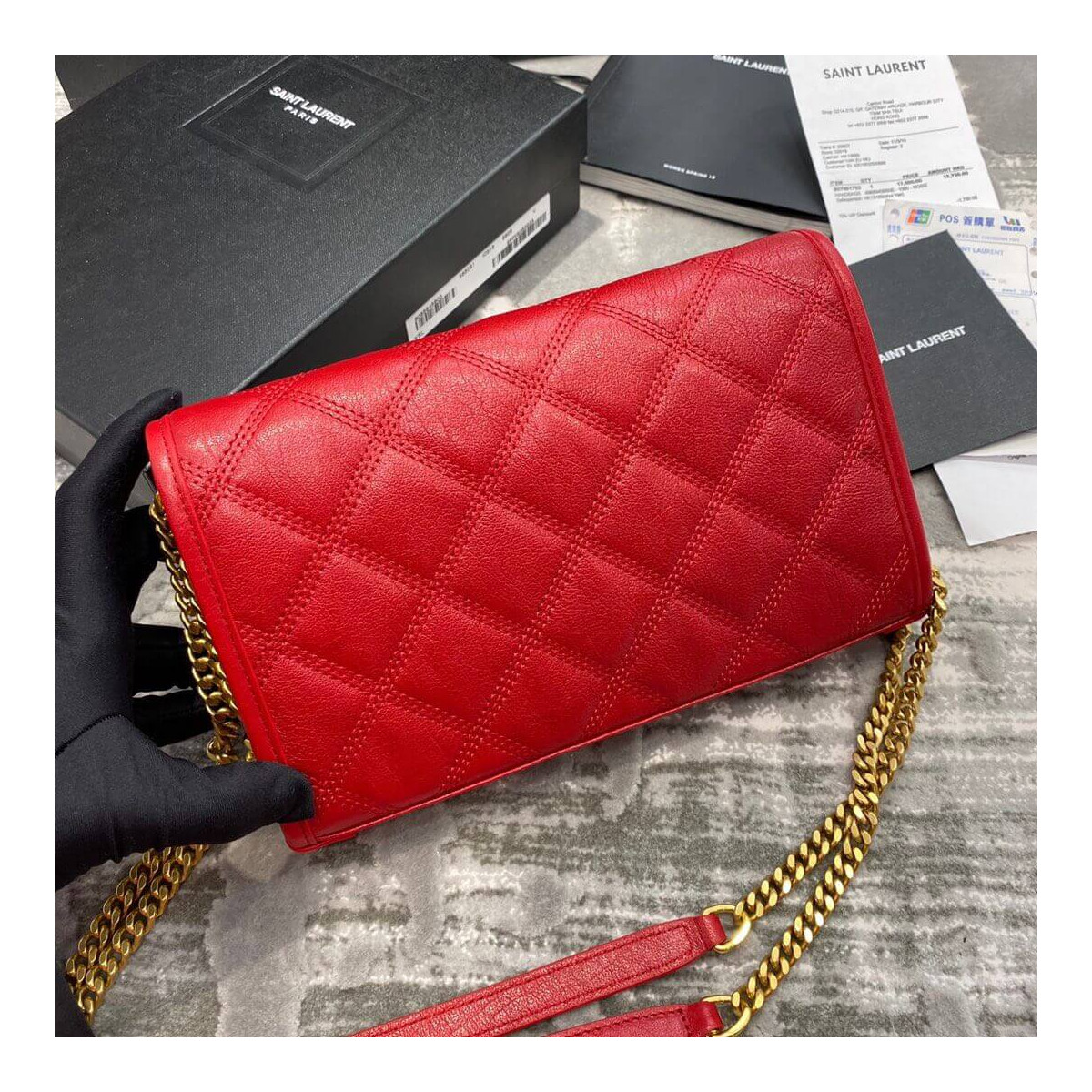 Saint Laurent Becky Chain Wallet In Quilted Lambskin 585031