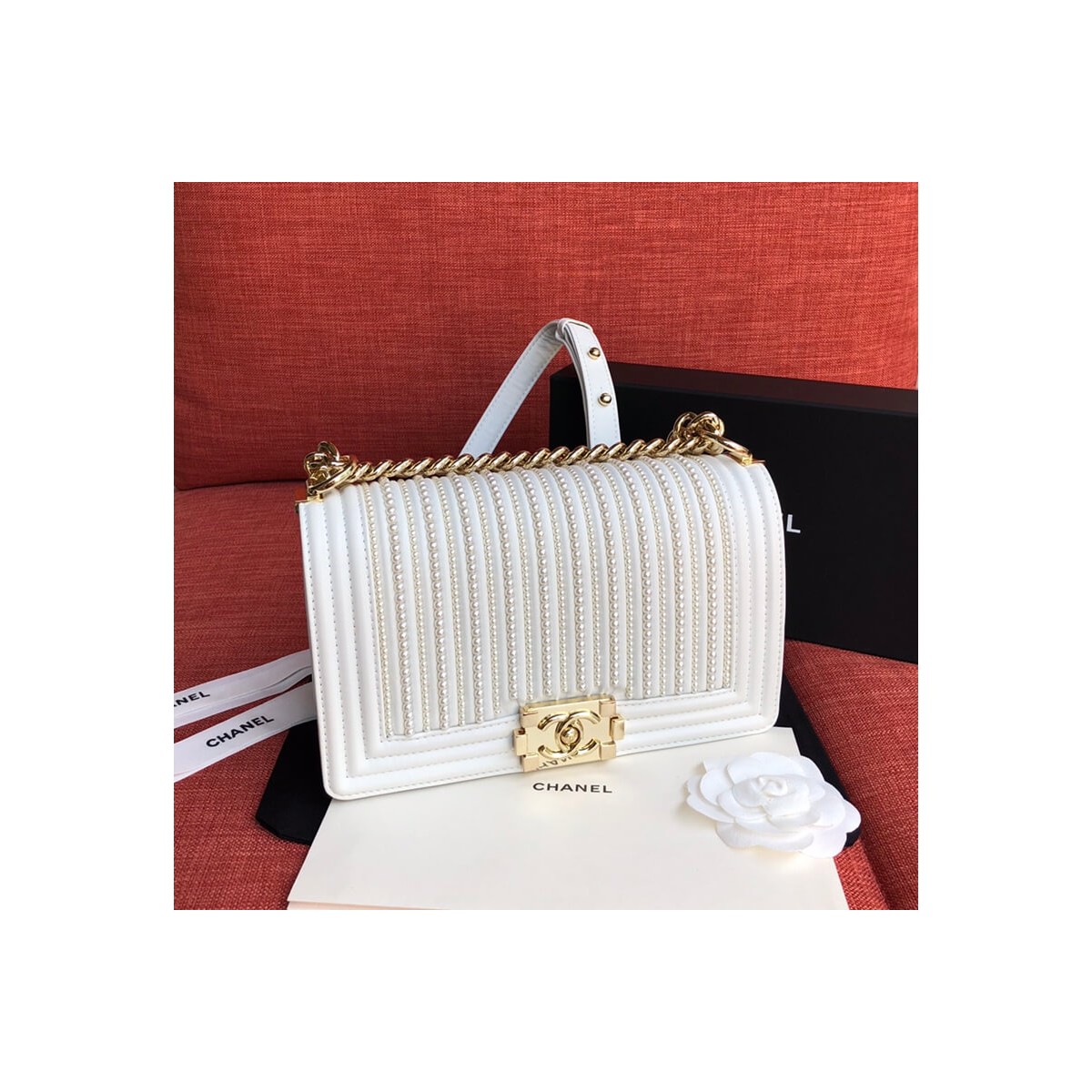 Chanel Imitation Pearls Boy Chanel Handbag A67086