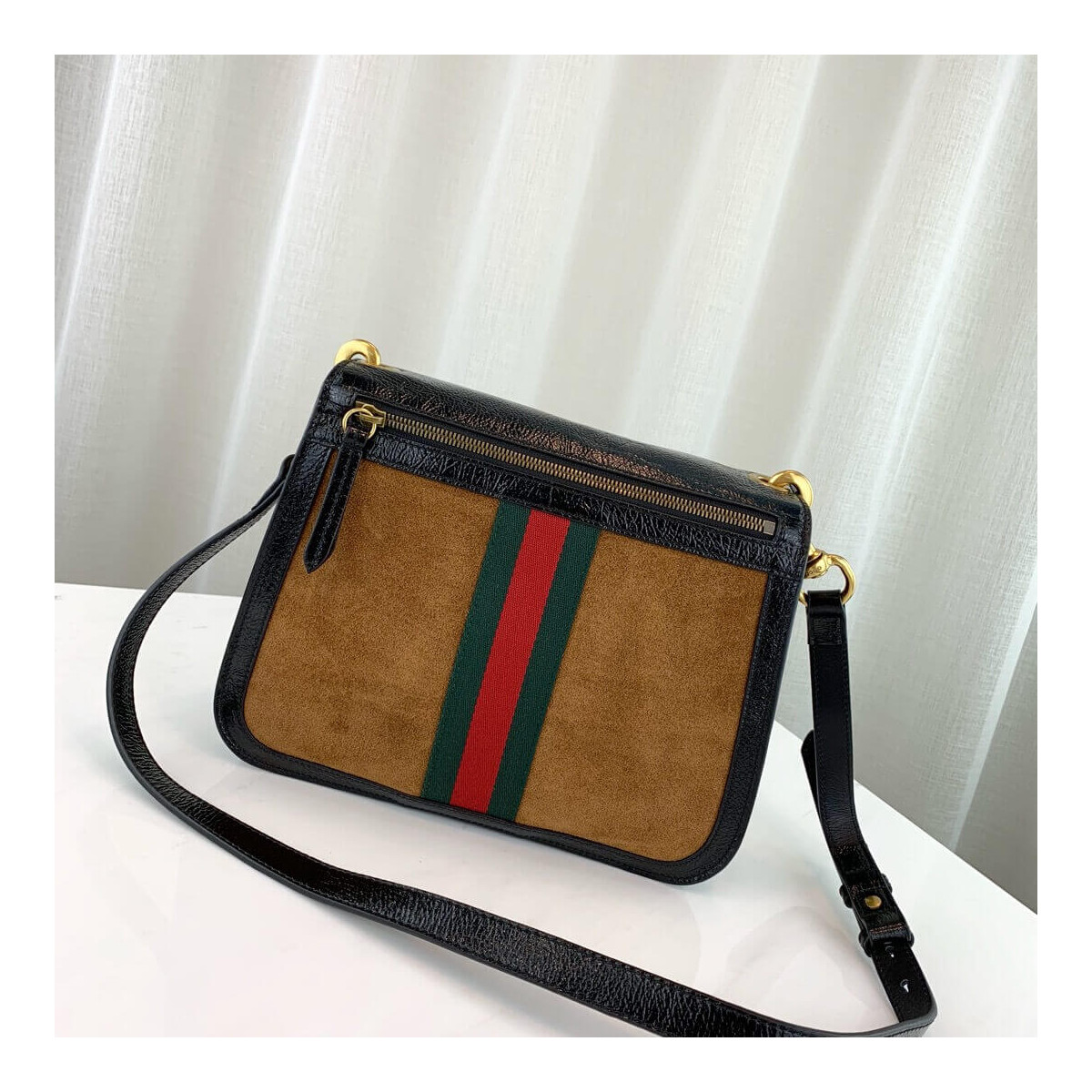 Gucci Ophidia Web Suede Saddle Bag 523658