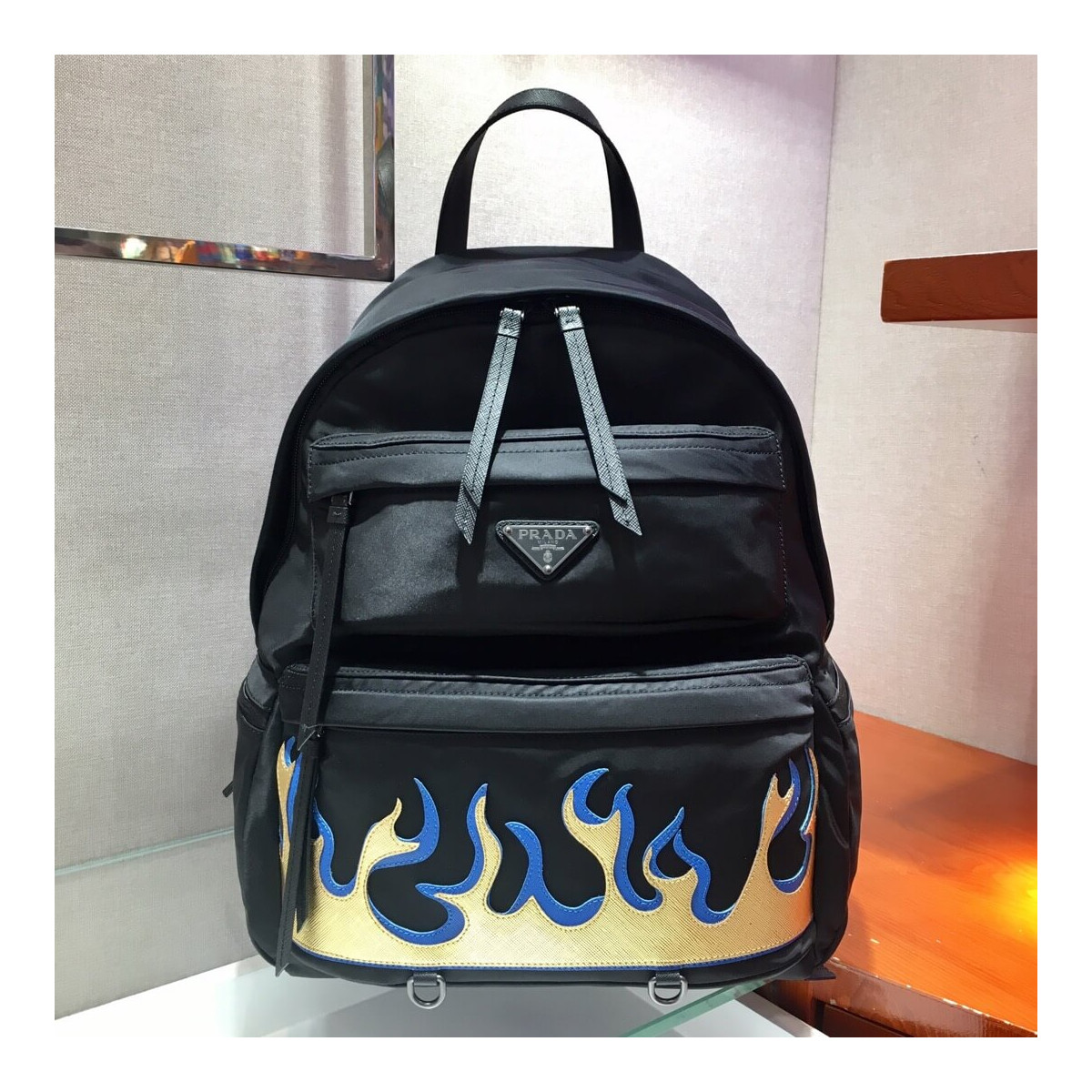 Prada Technical Fabric Flame Print Backpack 2VZ025