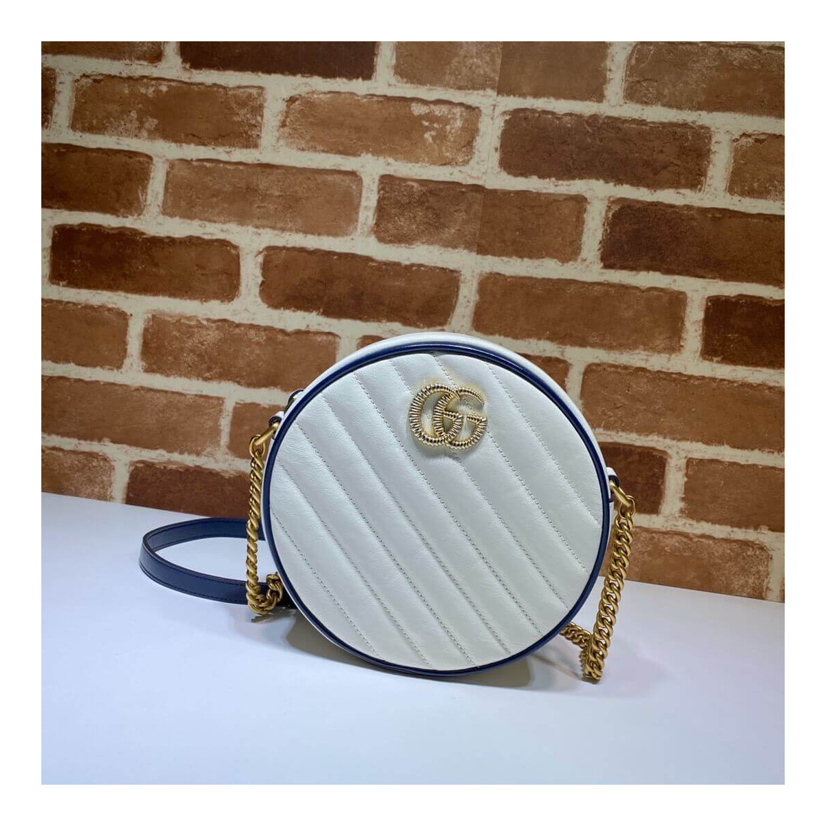 Gucci GG Marmont Mini Round Shoulder Bag 550154 White