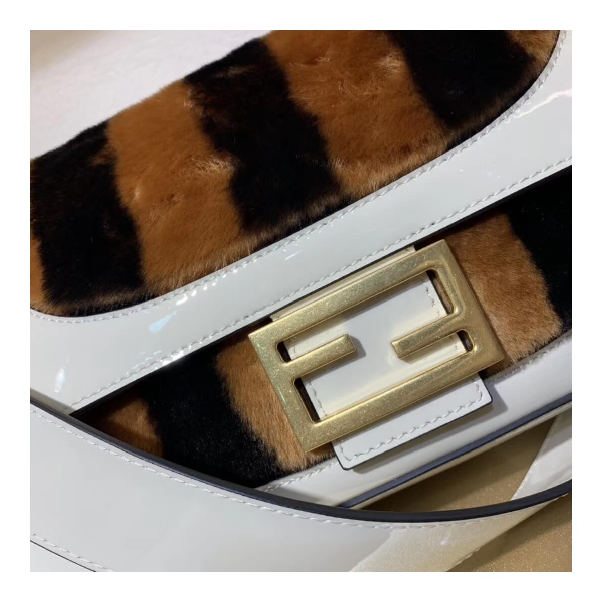 Fendi Patent Leather And Sheepskin Baguette Bag 8BR600