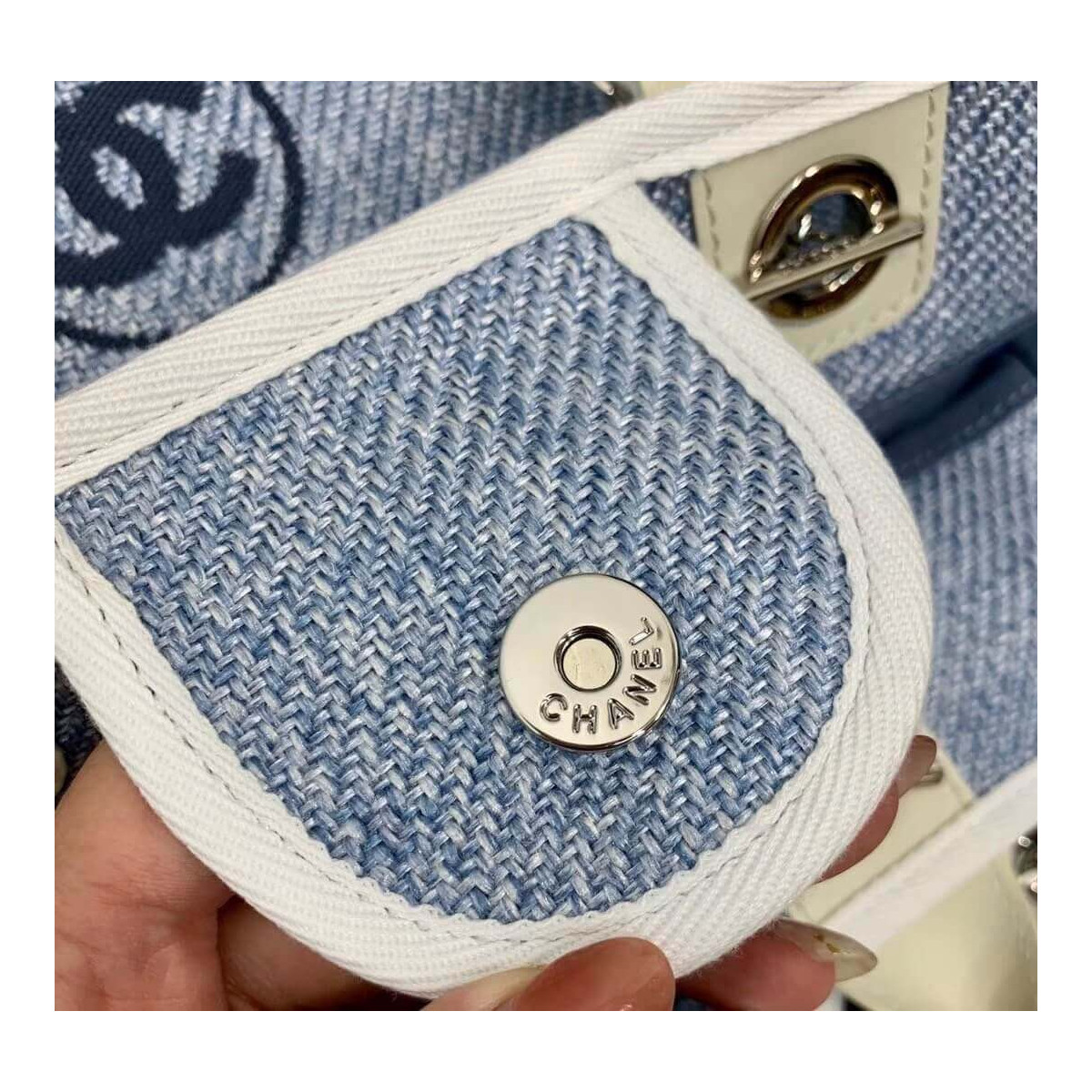 Chanel Deauville Tote 38cm Canvas Bag A66941 Light Blue