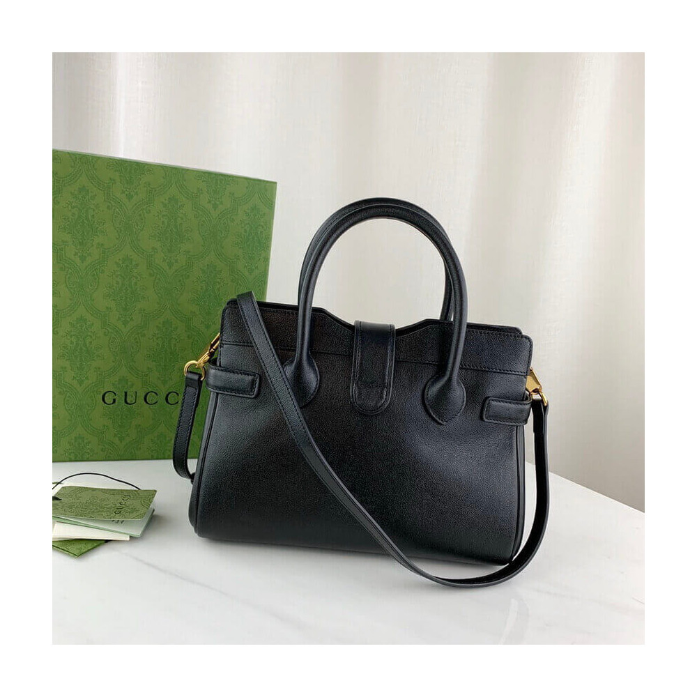 Gucci Small Top Handle Bag with Double G in Black Leather 658450