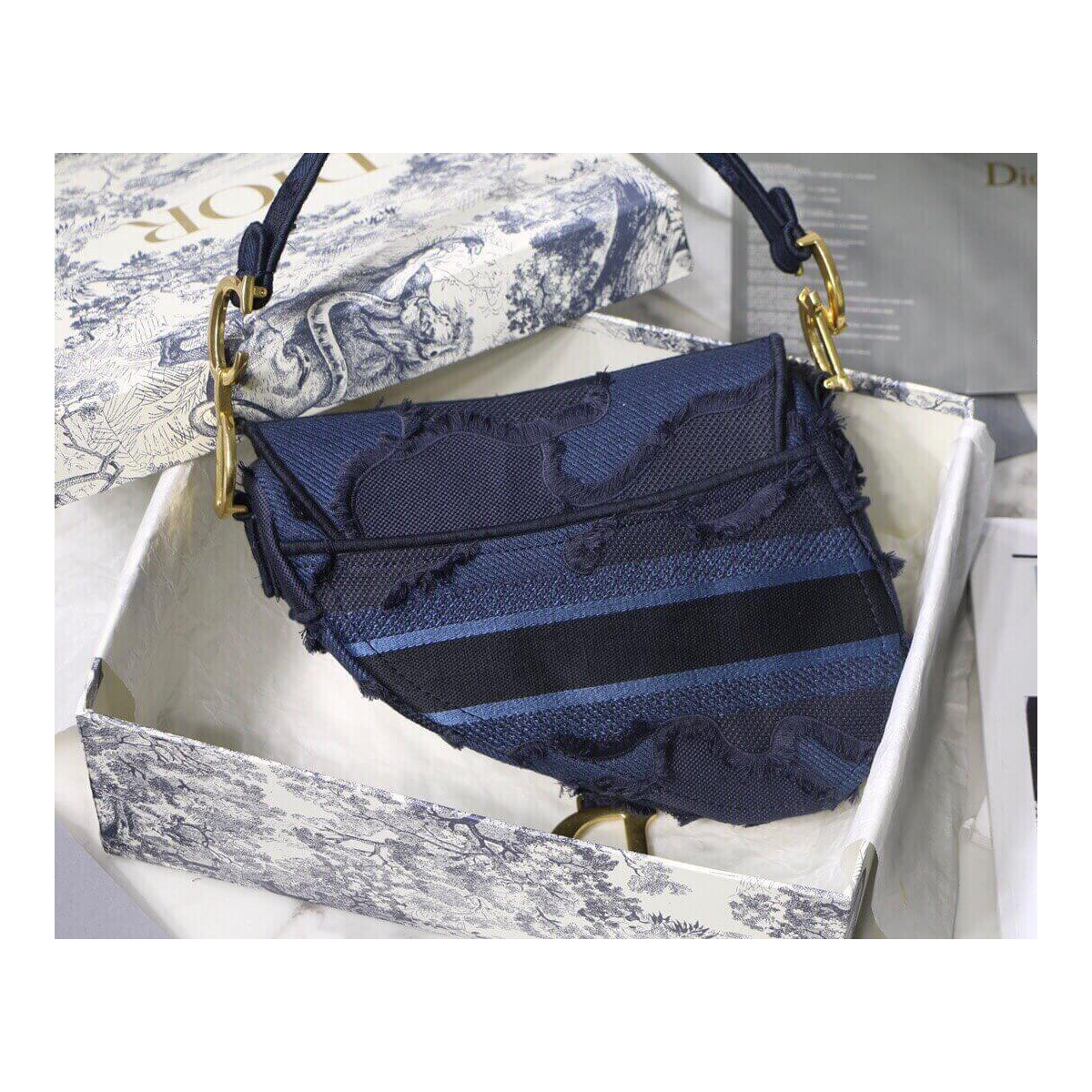 Dior Saddle Bag Blue Camouflage Embroidery M0446