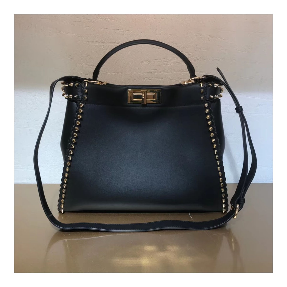 Fendi Peekaboo Medium with Metal-Plated Micro Studs 8BN290