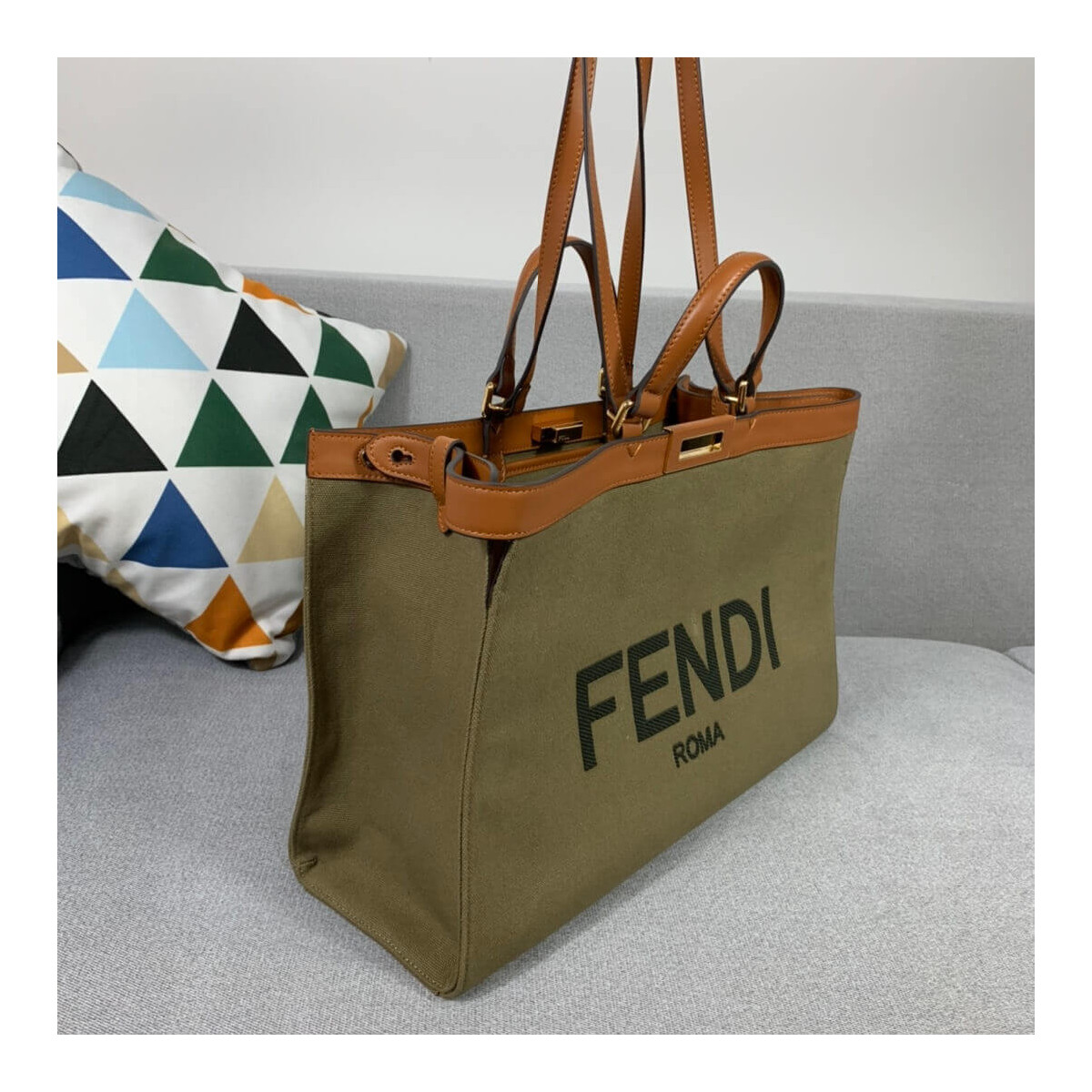 Fendi Peekaboo X Tote in Green Canvas 8BH374