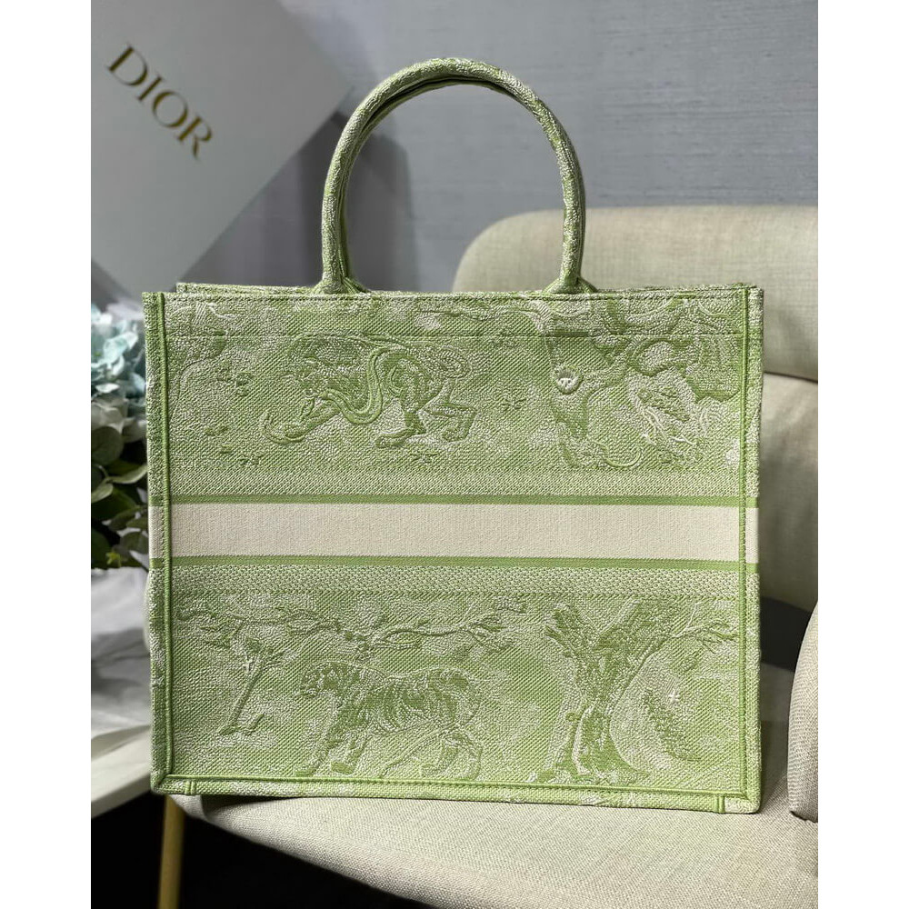 Dior Book Tote Lime Toile de Jouy Reverse Embroidery M1286