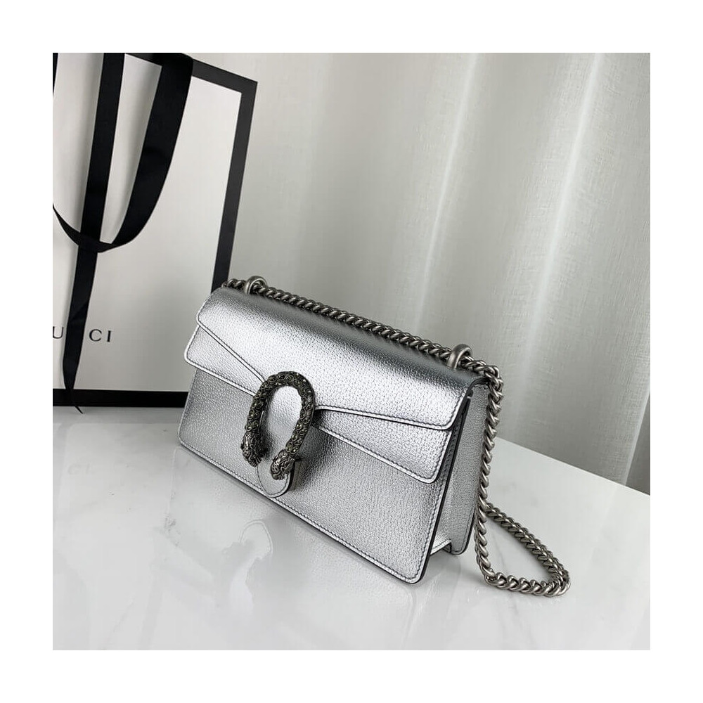 Gucci Dionysus Small Shoulder Bag in Silver Lame Leather 499623