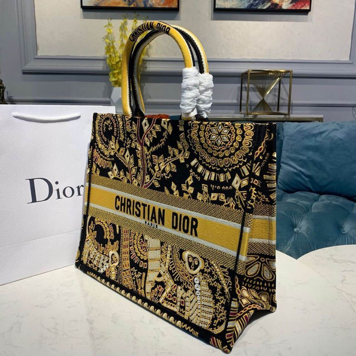 Christian Dior Animals Monkey Embroidered Book Tote M1286 Brown