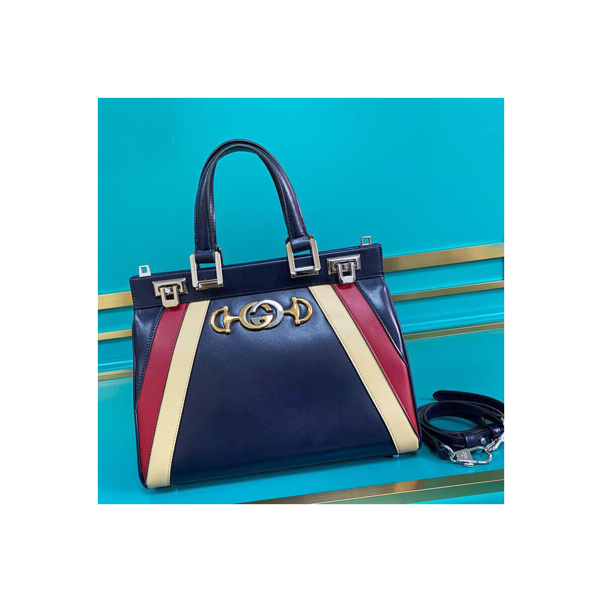 Gucci Zumi Smooth Leather  With Stripes Small Top Handle Bag 569712