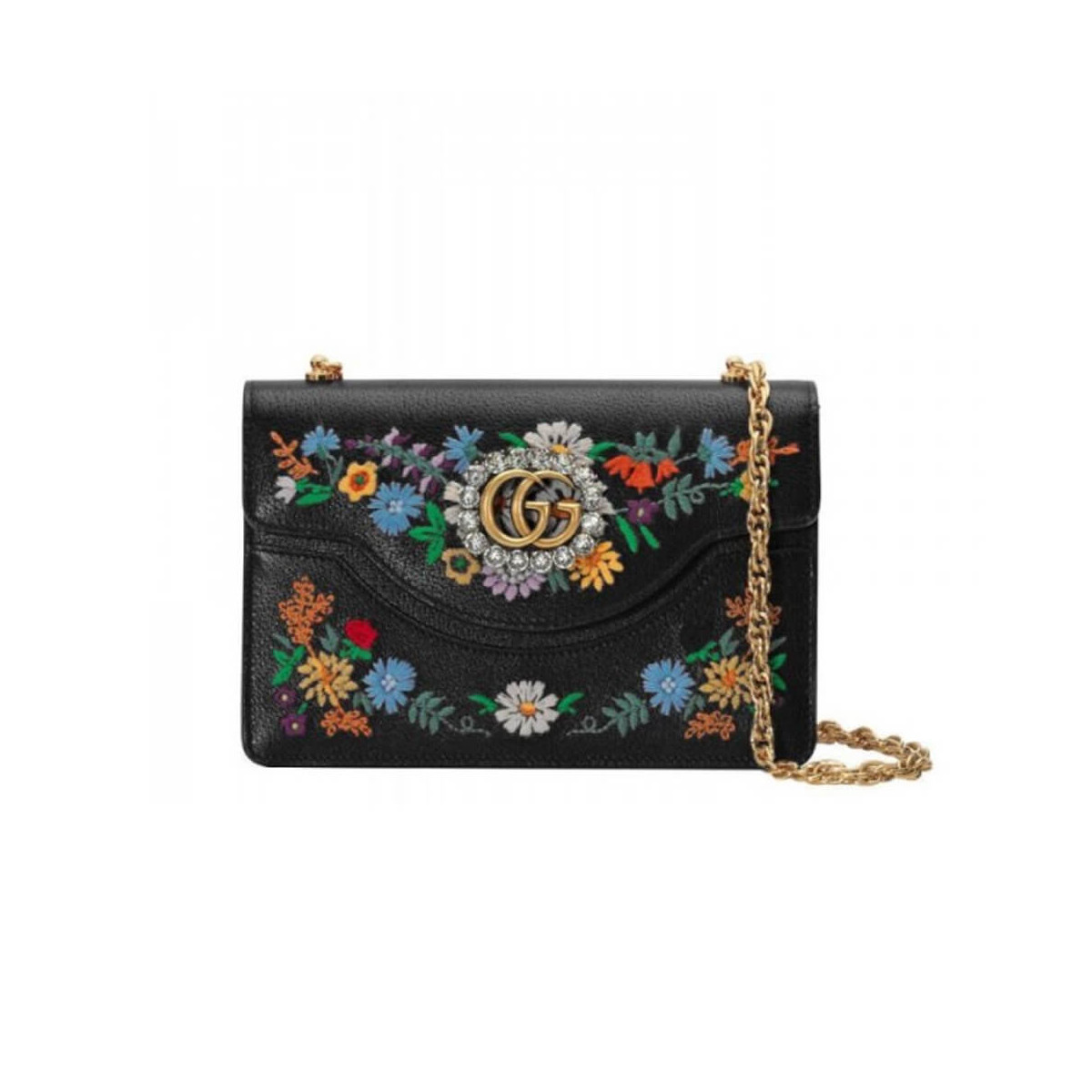 Gucci Floral Embroidered Small Leather Shoulder Bag 499617