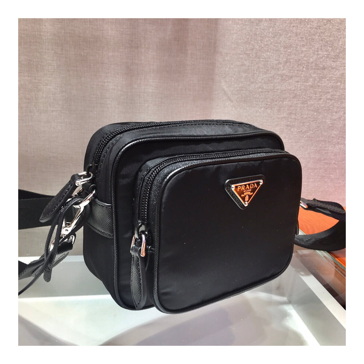 Prada Nylon and Saffiano Leather Camera Bag 1BH017