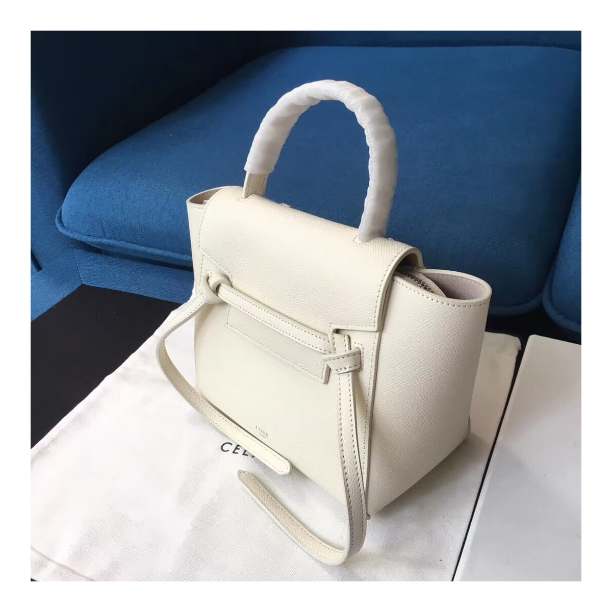 Celine Micro Belt Bag In Grained Calfskin 189153 White