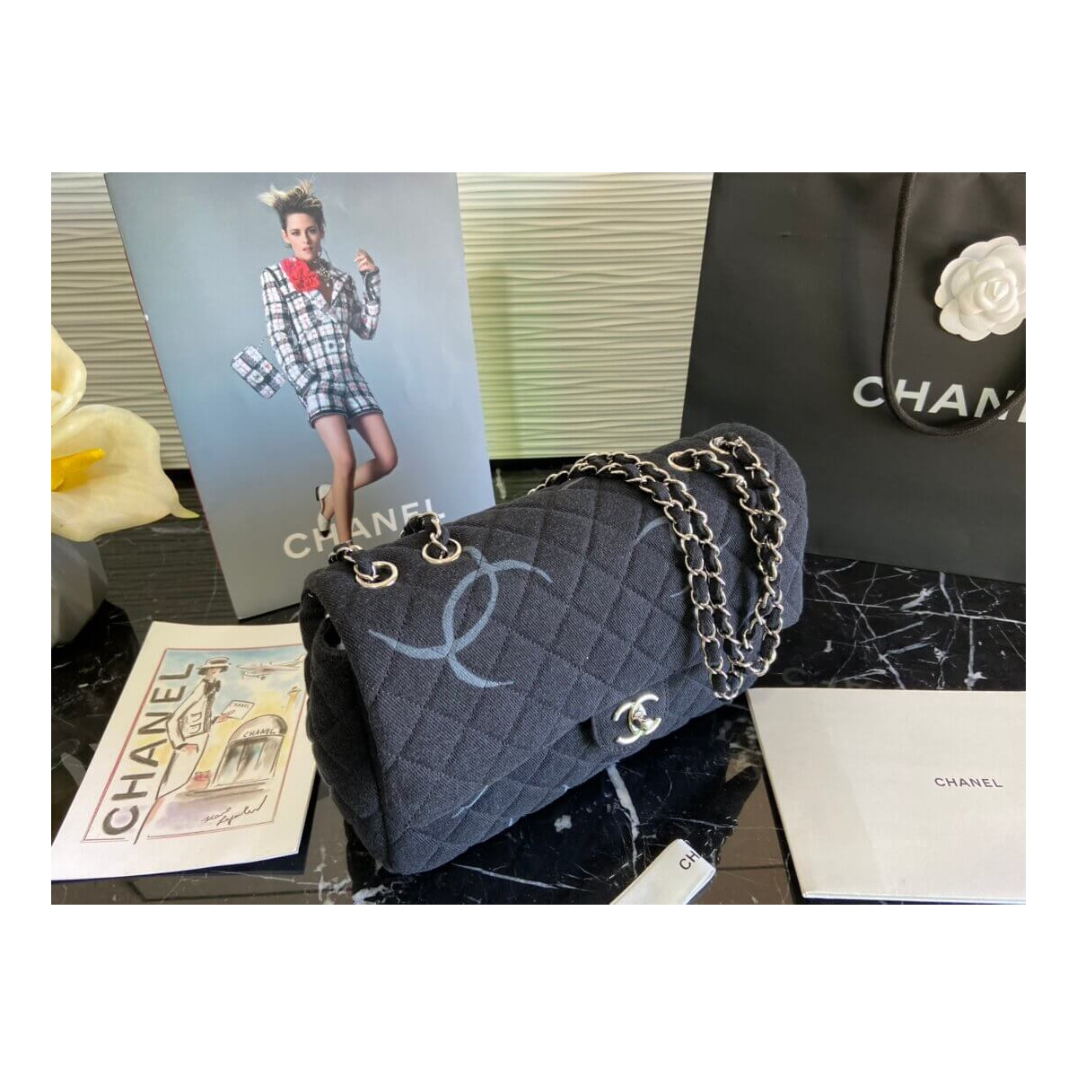 Chanel Denim Classic Flap Jumbo Large Bag AS2072