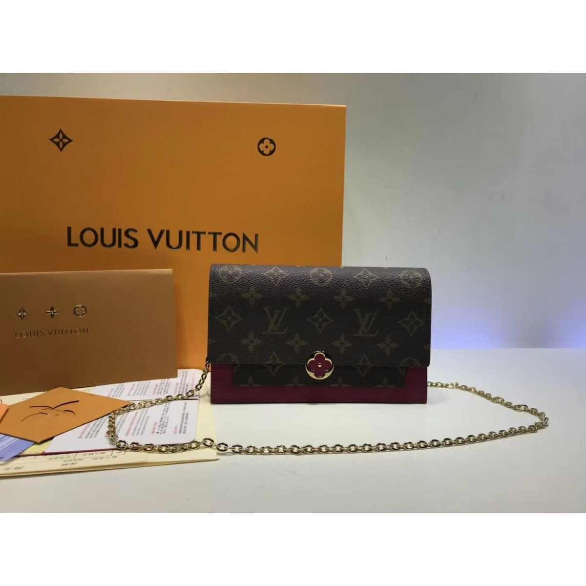 Louis Vuitton Monogram Canvas Flore Chain Wallet M67404 M67405