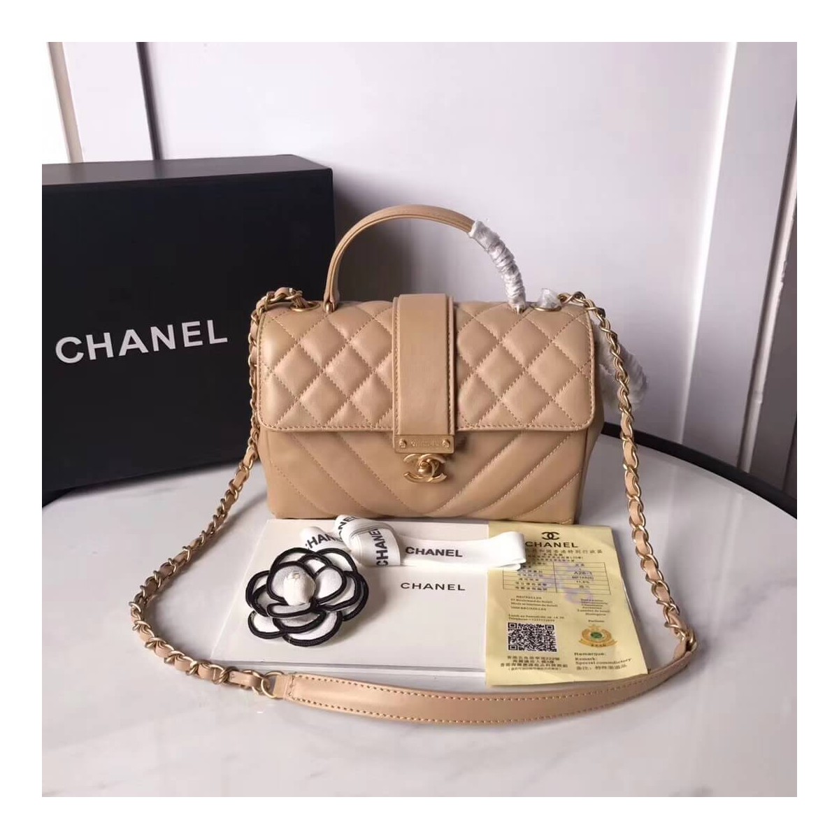 Chanel Calfskin Flap Bag With Top Handle AS0804