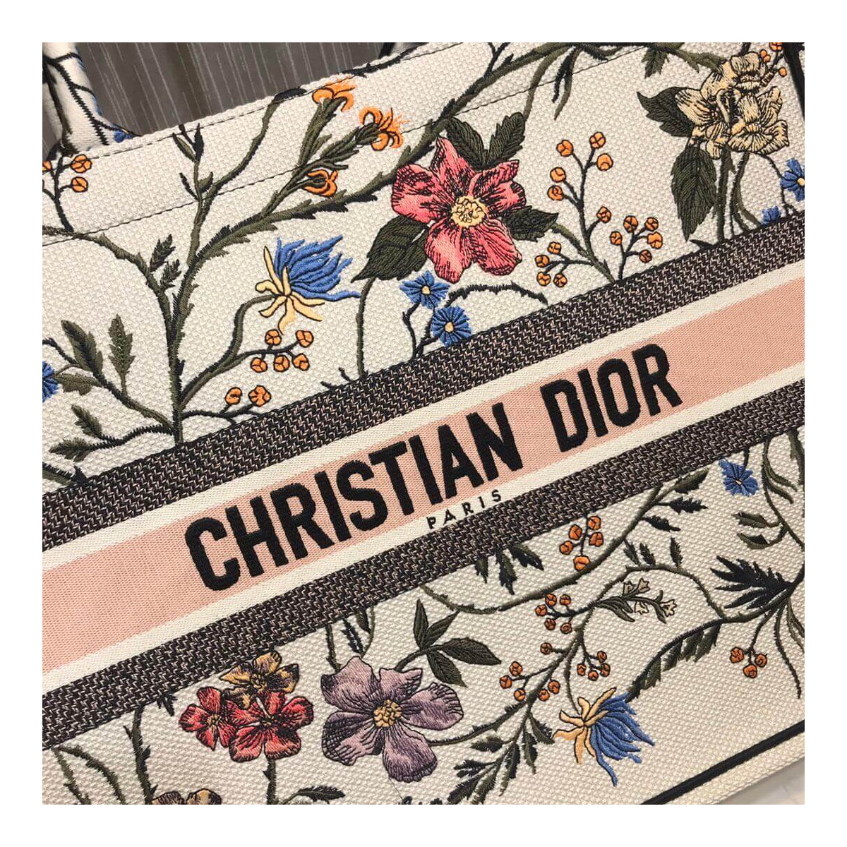 Christian Dior Book Tote Multicolor Rosa Mutabilis Embroidery M1286