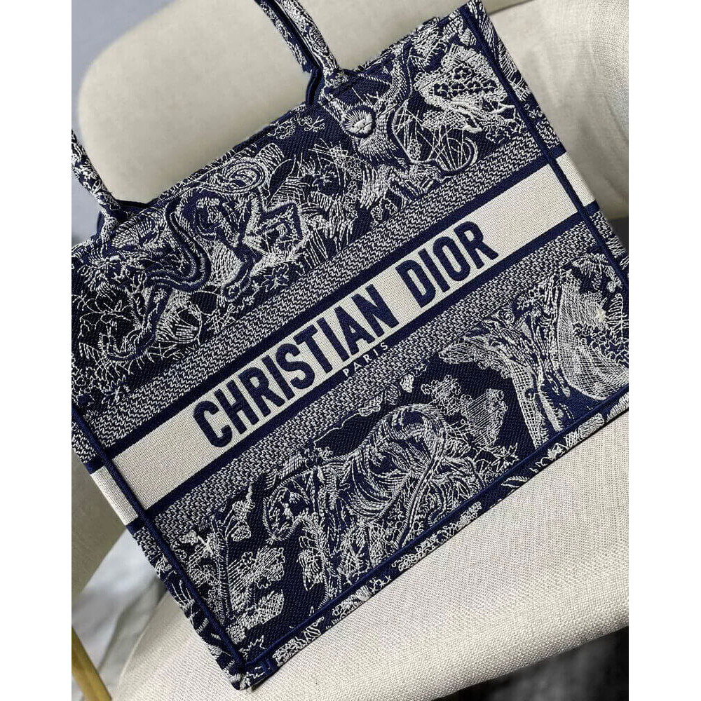 Dior Small Book Tote Blue Toile de Jouy Reverse Embroidery M1296