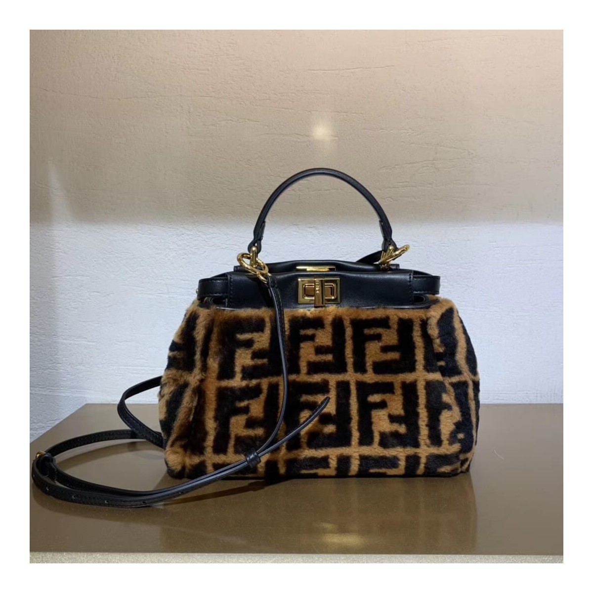 Fendi Peekaboo Iconic Mini Brown Sheepskin Bag 8BN244