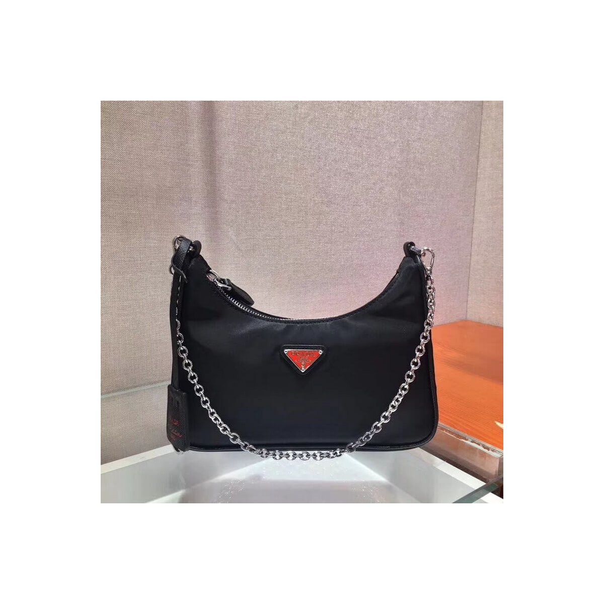 Prada Re-Edition Nylon Multi-Pochette Bag 1BH204 Black with Red Logo