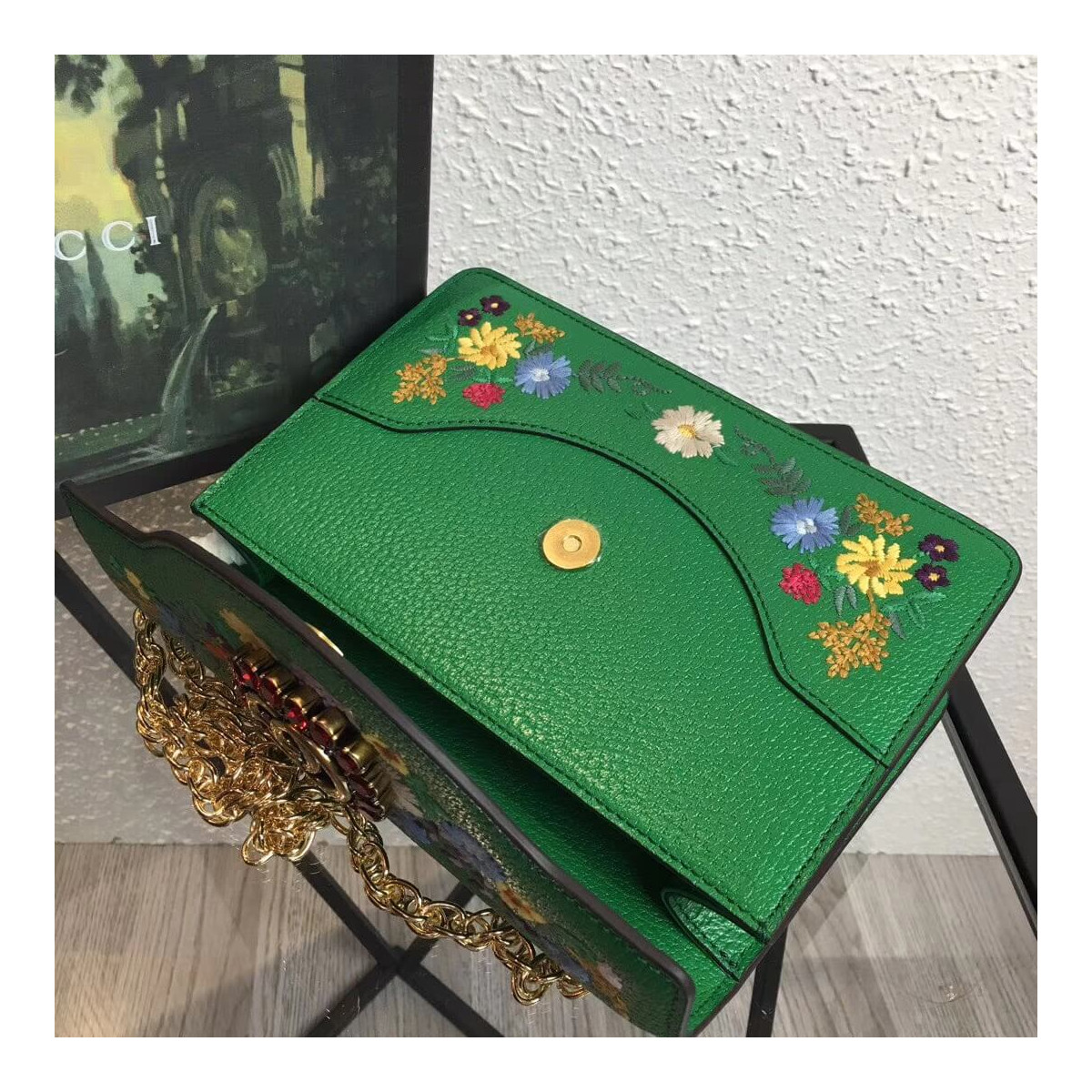 Gucci Floral Embroidered Small Leather Shoulder Bag 499617