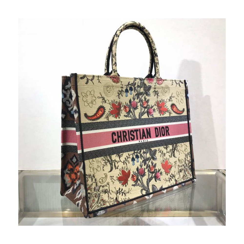 Christian Dior Book Tote Broderie Flowers Multicolore M1286