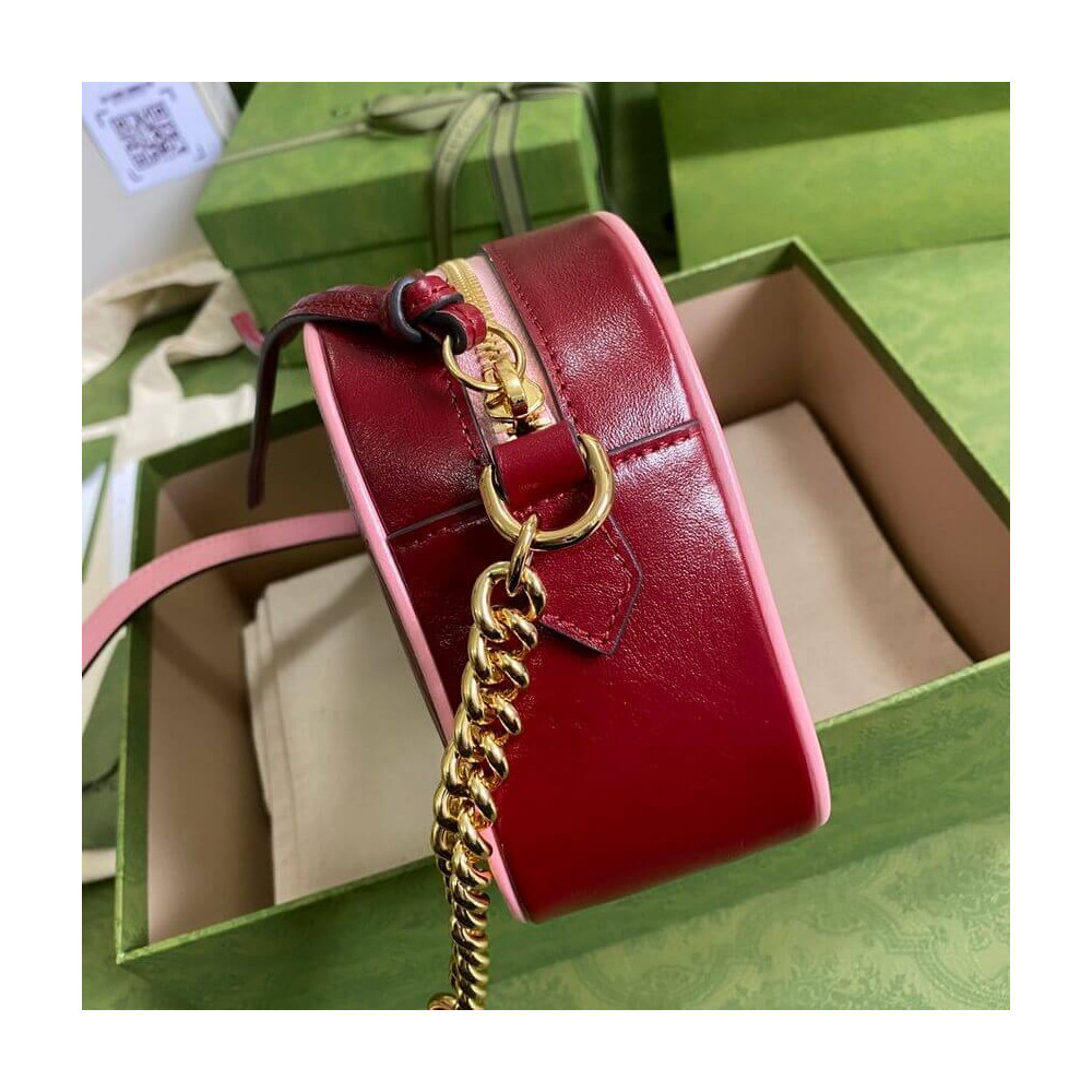 Gucci GG Marmont Small Shoulder Bag 447632 Red and Emerald Leather