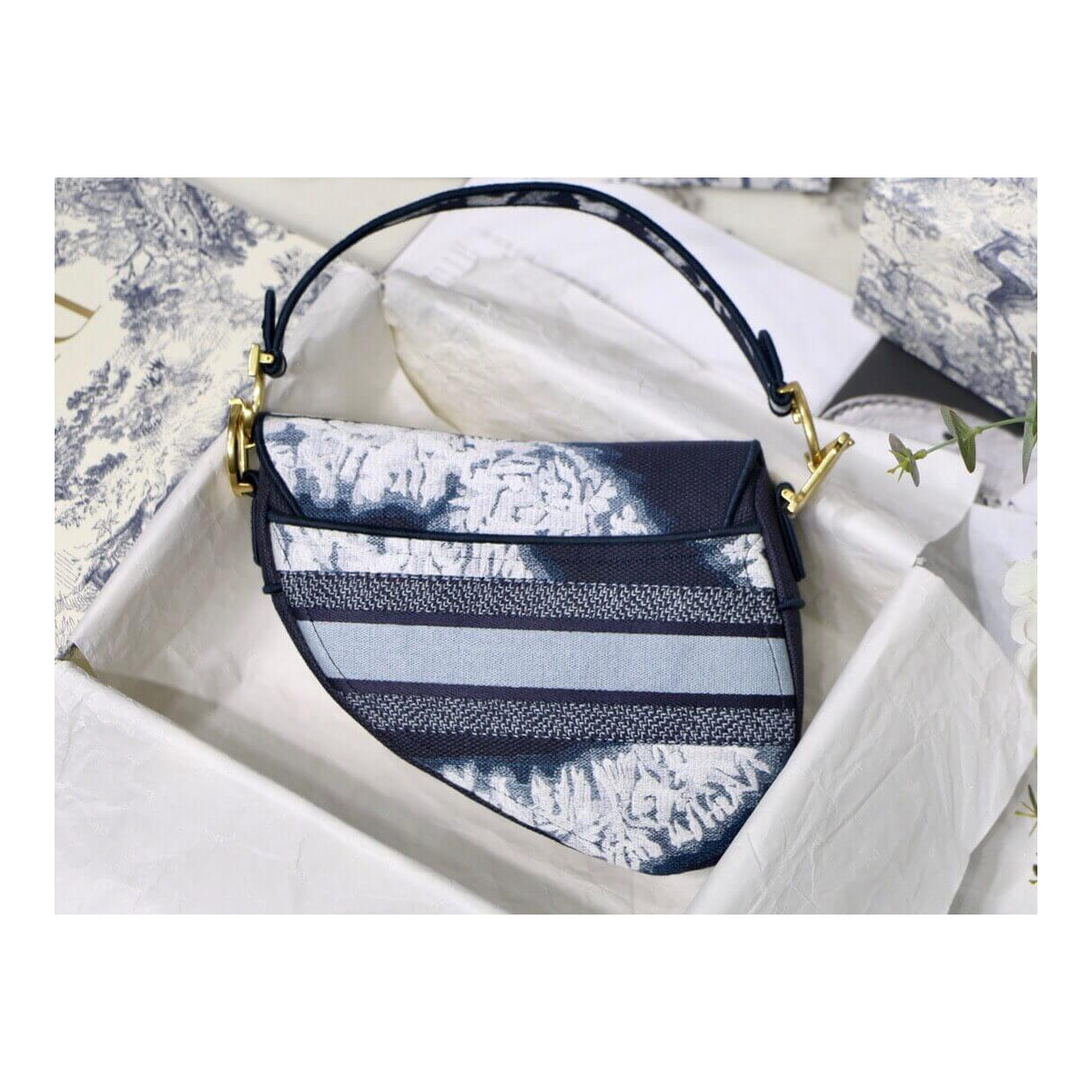 Dior Saddle Bag Blue Multicolor Tie &amp; Dior Embroidery M0446