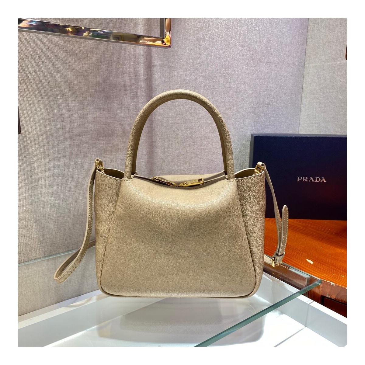 Prada Deerskin Leather Should Tote Bag 1BC145