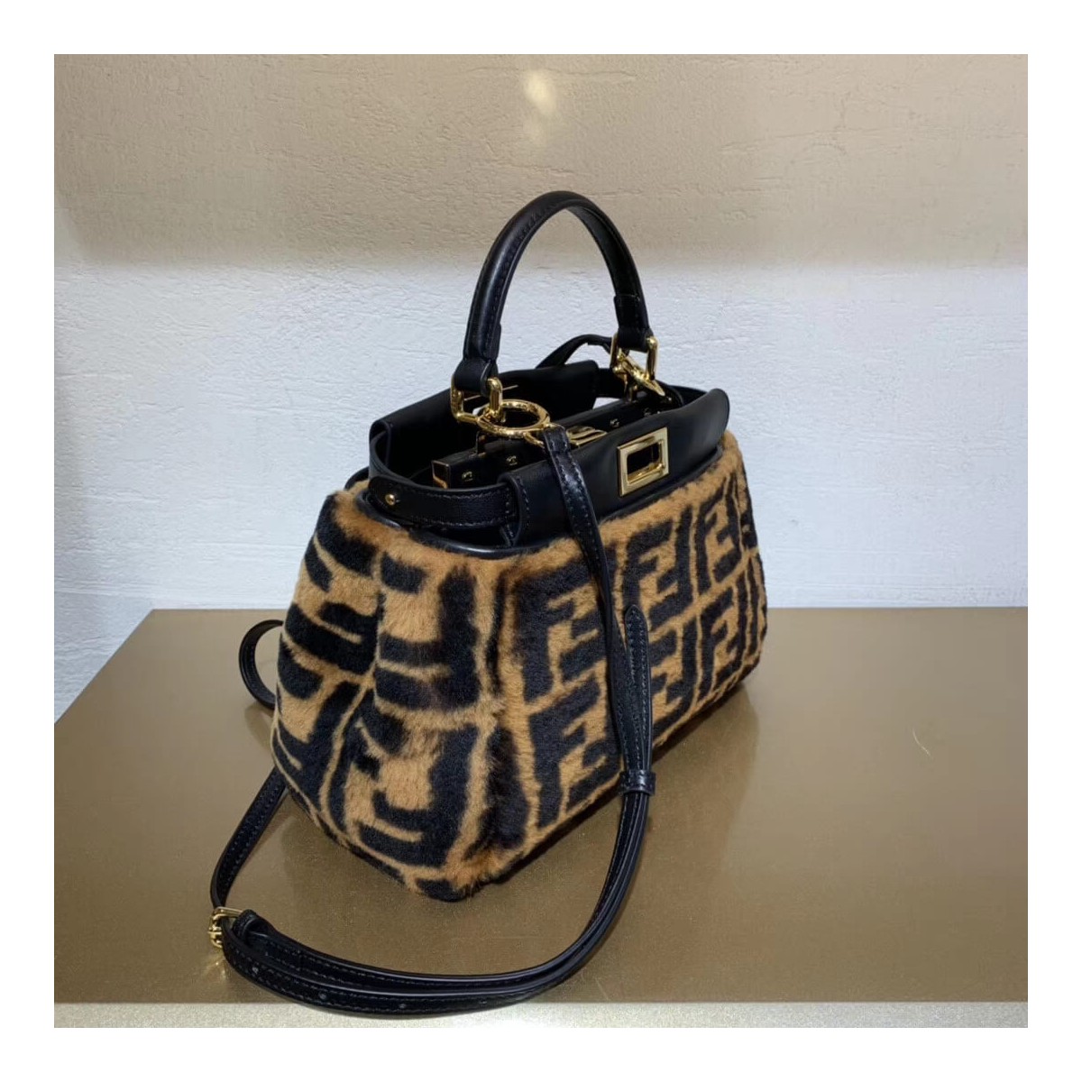 Fendi Peekaboo Iconic Mini Brown Sheepskin Bag 8BN244