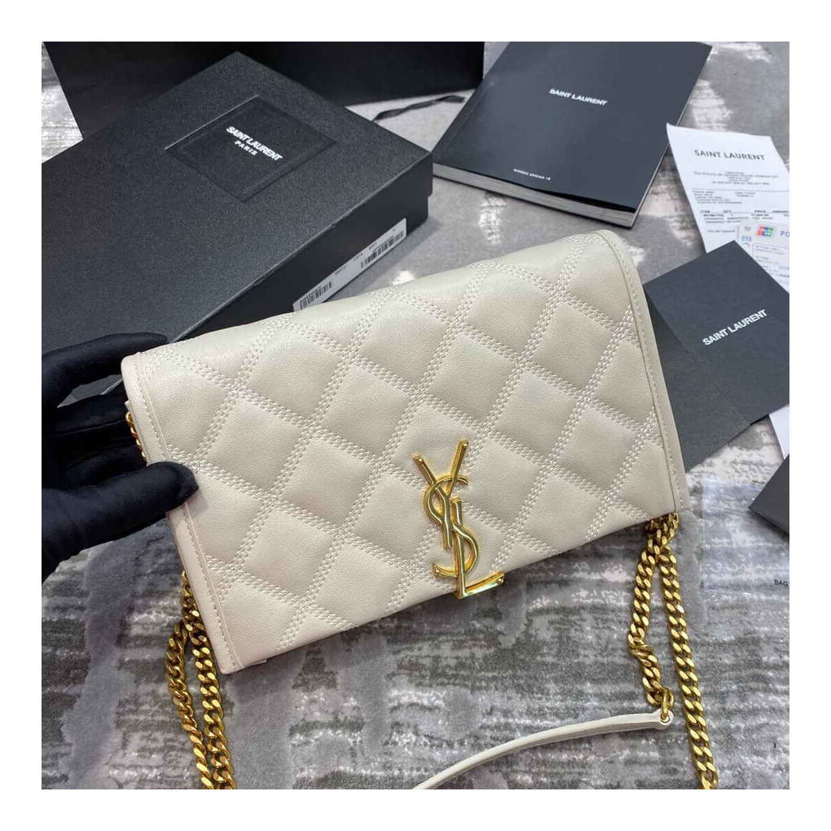 Saint Laurent Becky Chain Wallet In Quilted Lambskin 585031