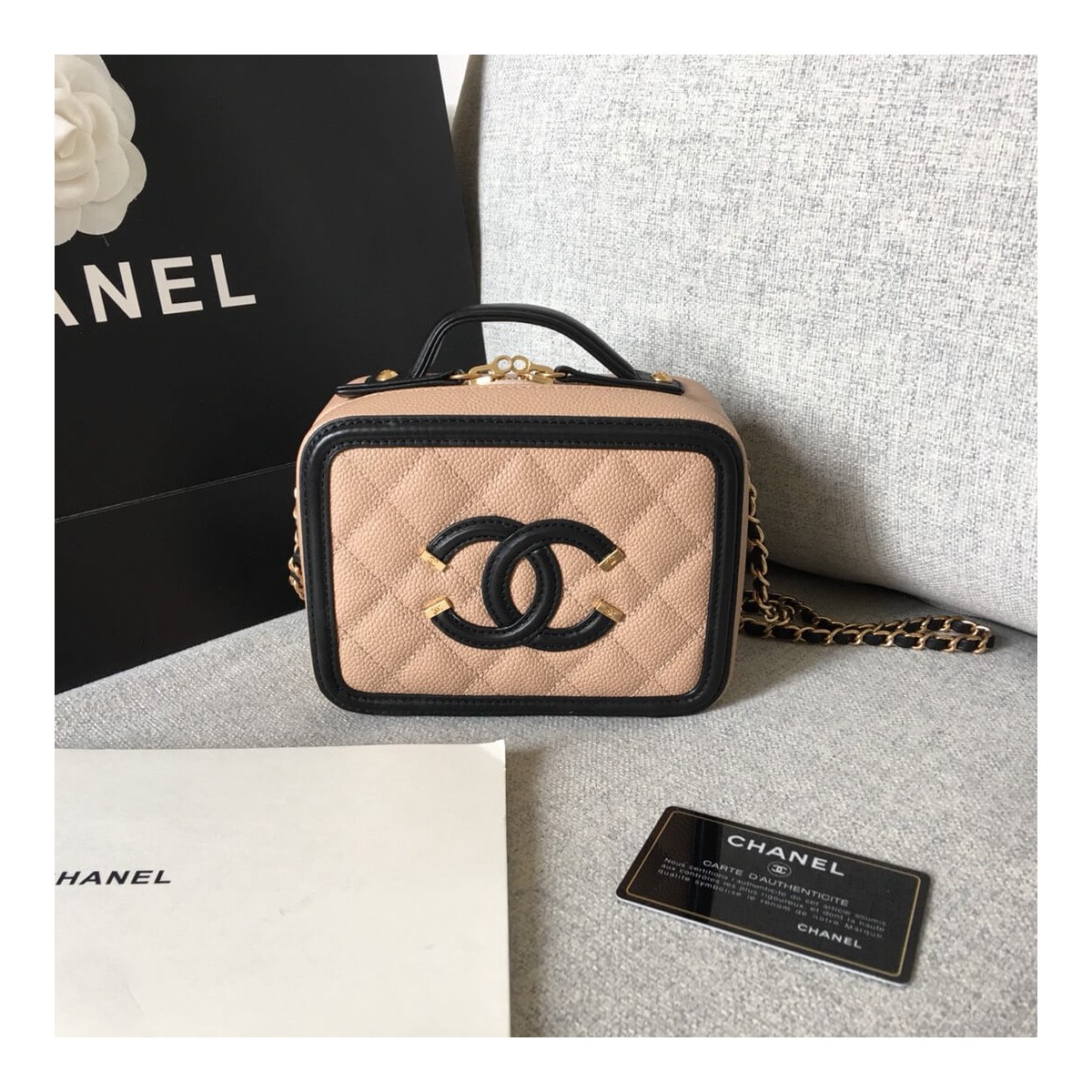 Chanel Quilted Caviar Small Vanity Case A93342