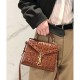 YSL Saint Laurent Cassandra Mini Top Handle Bag In Caiman Embossed Leather 602716 Brown