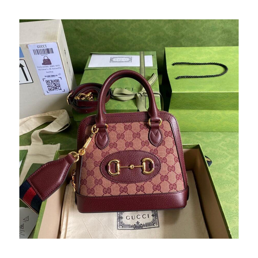 Gucci Horsebit 1955 GG Mini Bag 677212 in Burgundy GG Canvas