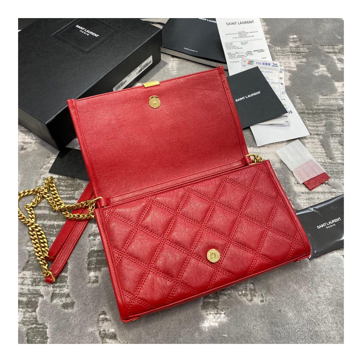 Saint Laurent Becky Chain Wallet In Quilted Lambskin 585031