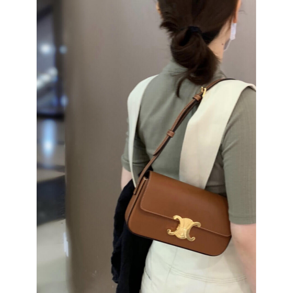 Celine Triomphe Shoulder Bag In Natural Calfskin 194143 Tan