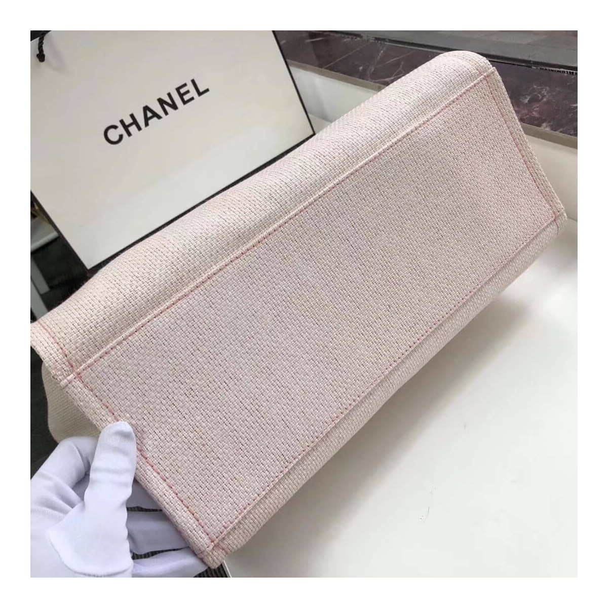 Chanel Deauville Tote 38cm Canvas Bag A66941 Bubblegum Pink