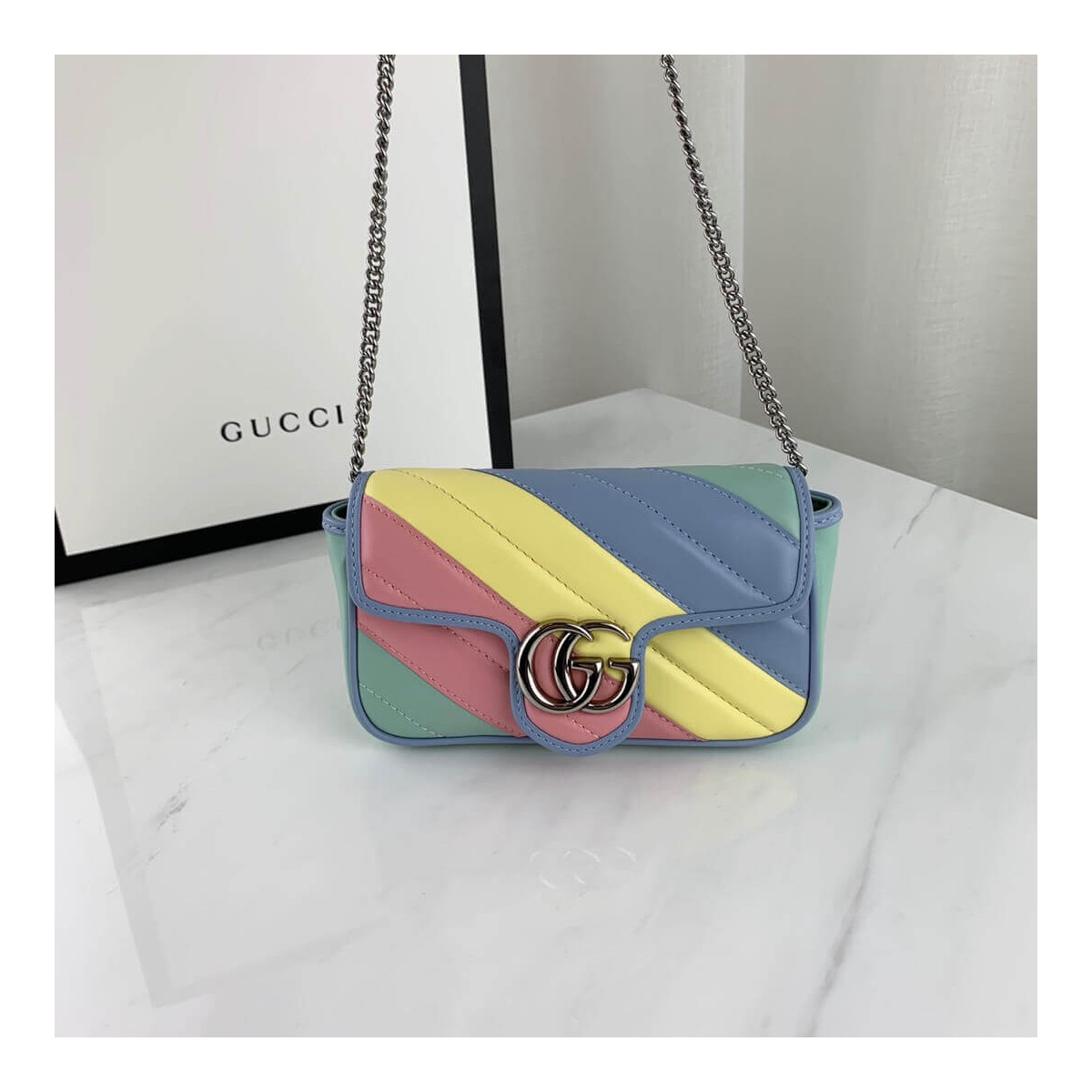 Gucci GG Marmont Super Mini Bag In Pastel And Rainbow 476433